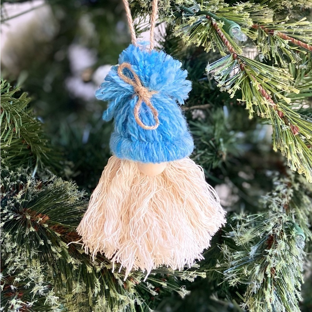 Cozy Winter Yarn Gnome Ornament – Handmade Boho Scandinavian Christmas Ornament